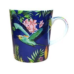 Stechol Gracie Bone China Coastline Imports Birds Tropical Flowers Mug Cup Blue